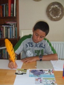 Alex and feather pen
